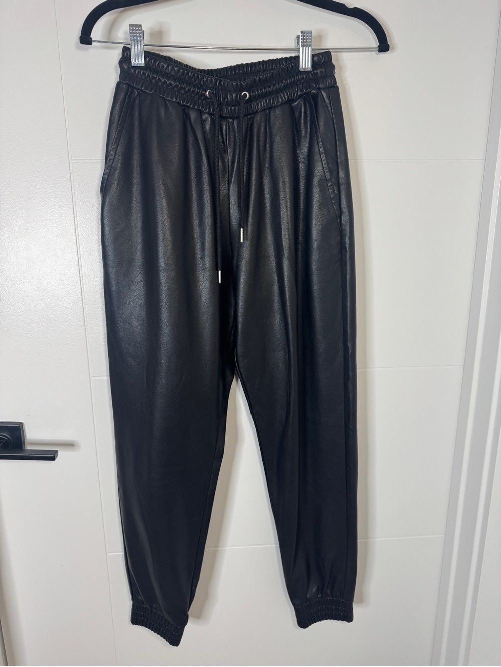 Black Faux Leather Jogger Pants